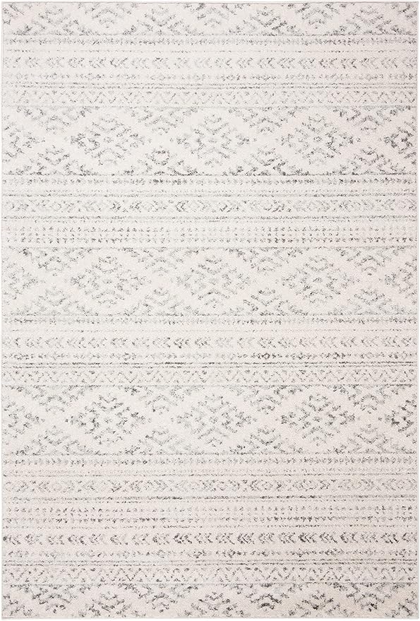 SAFAVIEH Area Rug 4x6 - Tulum Collection - Ivory & Grey, Moroccan Boho Tribal Design, Non-Shedding & Easy to Clean, Ideal for Living Room, Bedroom, Dining Space (TUL272A)
