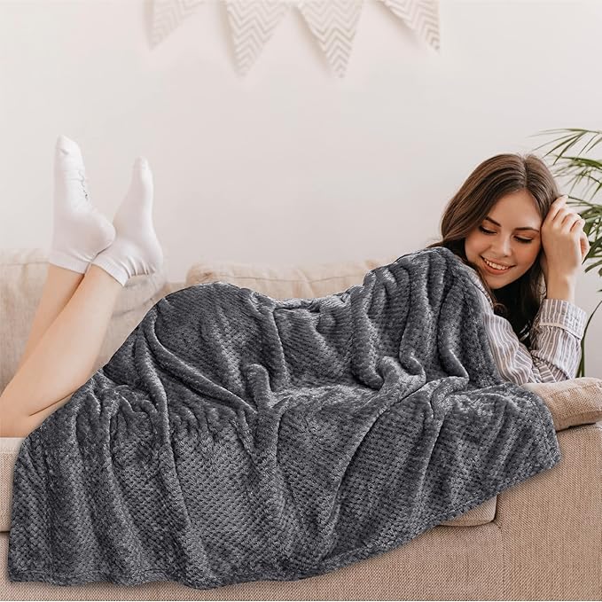 PAVILIA Dark Gray Throw Blanket for Couch, Twin Bed, Soft Fleece Throws for Sofa Chair, Fuzzy Waffle Textured Blanket, Cozy Warm Lightweight All Season Blanket Throw, 60x80