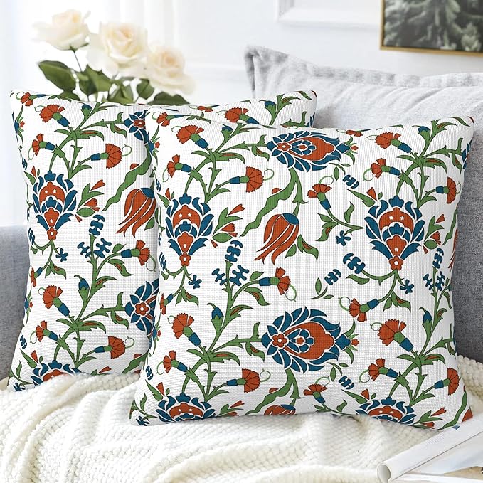 Throw Pillow Cover Case Vintage Floral Pillow Covers 20x20 Inch Set of 2,Soft Decorative Throw Pillow Case for Living Room Bedroom Sofa Couch Cushion Covers