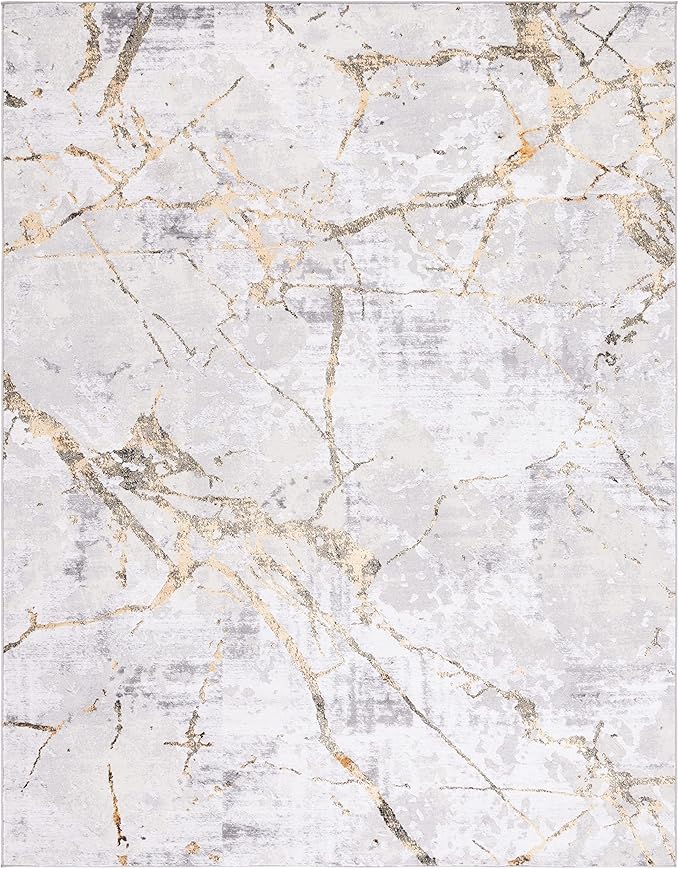 SAFAVIEH Amelia Collection X-Large Area Rug - 12' x 18', Grey & Gold, Modern Abstract Design, Non-Shedding & Easy Care, Ideal for High Traffic Areas in Living Room, Bedroom (ALA293G)