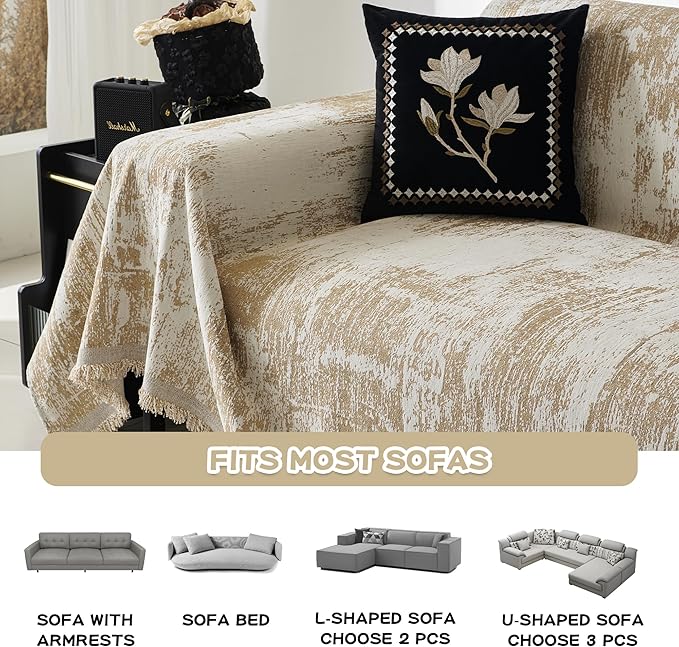 MEETSKY Couch Cover for Dogs Washable Small Sofa Cover for Love seat Sofa with Pets Friendly, Chenille Khaki Abstract Geometric Jacquard Sofa Covers Soft Durable Modern Sofa Slipcovers, 71" X102"