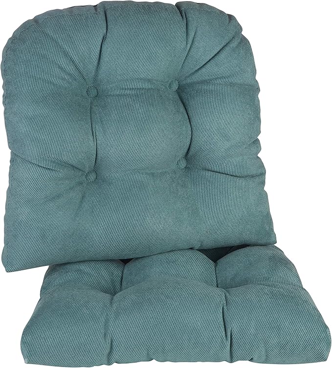 Klear Vu Gripper Overstuffed Universal Non-Slip Dining Chair Cushions for Kitchen Decor or Office Use, U-Shaped Skid-Proof Seat Pad, 17x17 Inches, 2 Count (Pack of 1), Linear Marine Blue