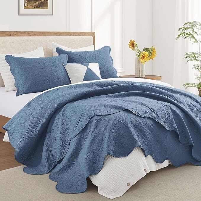 IR Imperial Rooms 8 Pack Quilt King Size Bedding (106" x 96") - Bulk Wholesale for Hotels, Guest Bedroom & Airbnbs - Lightweight Microfiber Reversible Floral Embossed Quilts Bedspreads (Light Blue)