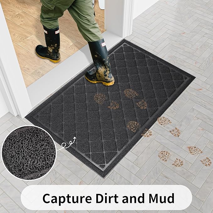 Front Door Mat Indoor Outdoor, 48" x 24" Non Slip Welcome Doormat for Entryway, Heavy Duty Low Profile Entrance Rug for High Traffic Areas, Patio, Outside Entry, Yard, Porch Waterproof
