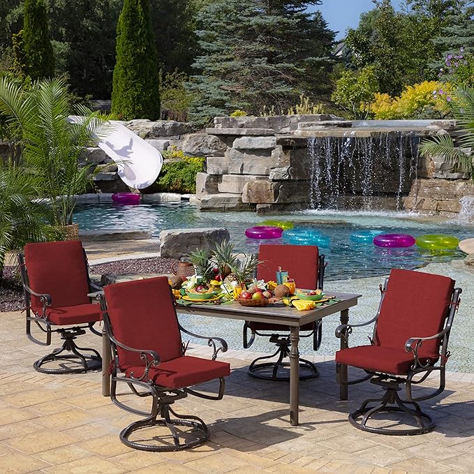 ARDEN Outdoor Midback Chair Cushion, 18 x 16.5, Water Repellent, Fade Resistant 18 x 16.5, Ruby Red Leala