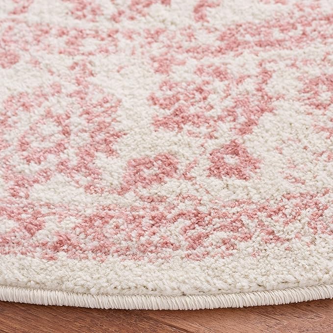 SAFAVIEH Adirondack Collection Area Rug - 7' Round, Ivory & Rose, Distressed Vintage Floral Design, Non-Shedding & Easy to Clean, Ideal for Living Room, Bedroom, Dining Space (ADR109H)
