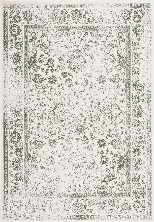 SAFAVIEH Area Rug 4x6 - Adirondack Collection - Ivory & Dark Green, Distressed Vintage Floral Design, Non-Shedding & Easy to Clean, Ideal for Living Room, Bedroom, Dining (ADR109X)