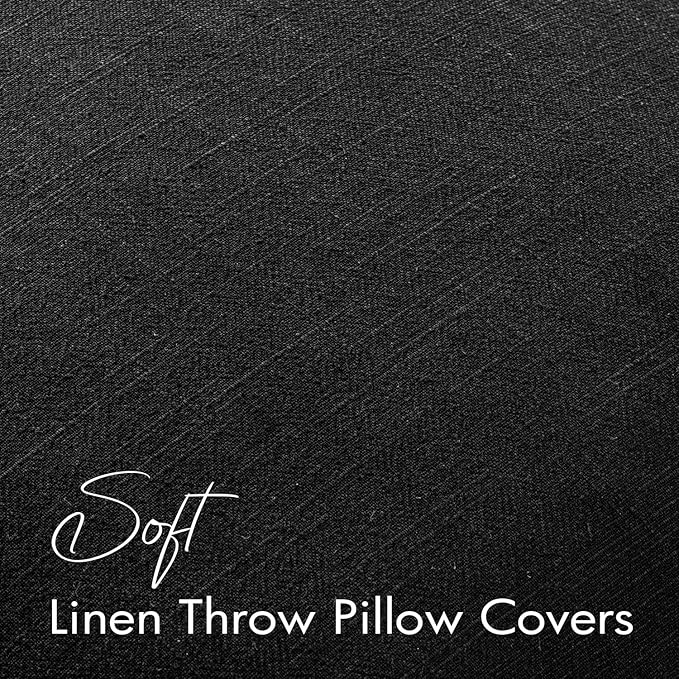 EMEMA Decorative Linen Throw Pillow Covers 24x24 Inch Black Boho Farmhouse Neutral Couch Throw Pillows for Bed Pack of 2 Accent Pillowcase Modern Sofa Cushion Livingroom Home