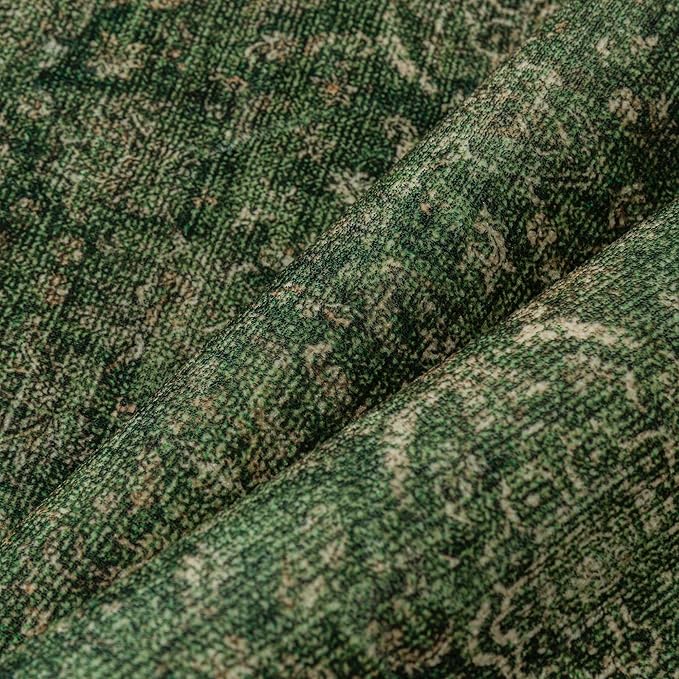 Vintage Area Rug 6x9 Washable Green Living Room Carpet Large Indoor Non Slip Bedroom Low Pile Kitchen Distressed Retro Accent Throw Rug for Dining Room