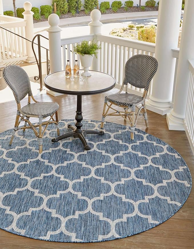 Unique Loom Outdoor Trellis Collection Area Rug - Trellis (Round 4' 0" x 4' 0", Navy Blue/ Ivory)