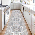 OPPODREAM Thin Entryway Rug 2x10, 2x10 Rug Runner, Neutral Washable Hallways Carpet 2 x 10 with Non Slip Backing, Low-Pile Bedside Carpet 2 x 10, Long, Faux Cashmere, Cream White & Blue & Light Brown
