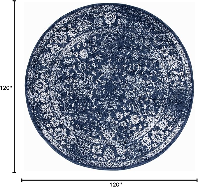 SAFAVIEH Adirondack Collection Area Rug - 10' Round, Navy & Ivory, Distressed Vintage Floral Design, Non-Shedding & Easy to Clean, Ideal for Living Room, Bedroom, Dining (ADR109N)