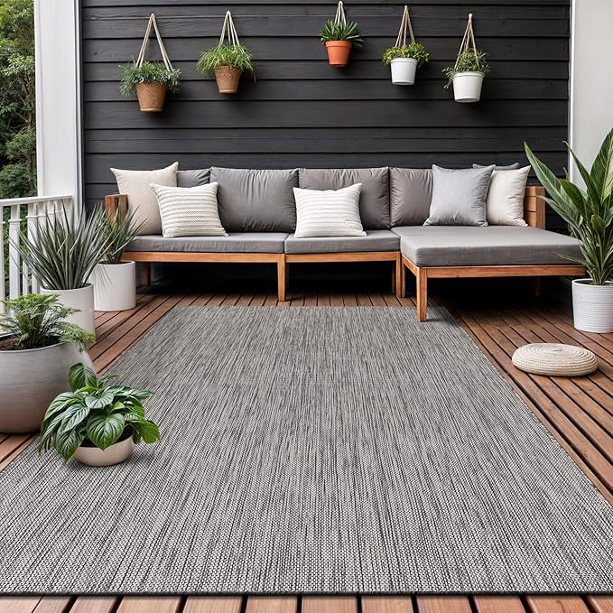 Washable Indoor Outdoor Rug 10x14 Weather Resistant Area Rugs Modern Solid for Porch Deck Balcony Backyard Patio Outside Carpet (10 X 14 Silver Grey)