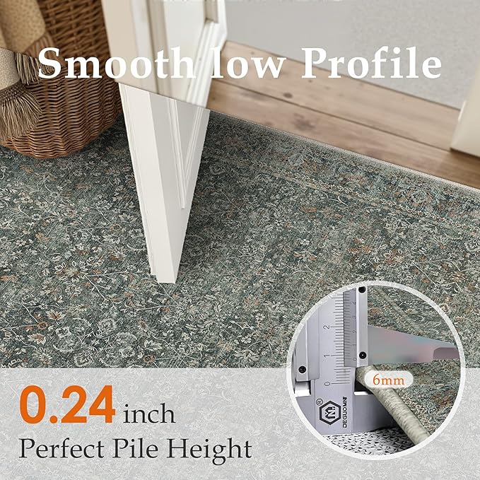 Area Rug 4x6 Gray Entryway Office Washable Vintage Carpet Non Slip Indoor Kitchen Door Mat Retro Traditional Accent Grey Throw Small Rug for Bathroom Bedroom Dining Living Room