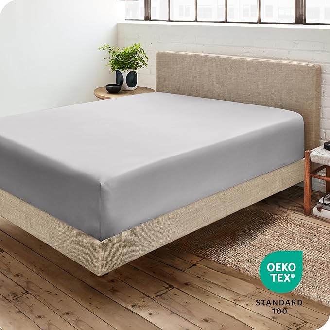 Bare Home Fitted Bottom Sheet Full XL Size - Premium 1800 Microfiber - Ultra-Soft Hotel Luxury - Deep Pocket - Durable and Long Lasting - Extra Long Fitted Sheet (Full XL, Light Grey
