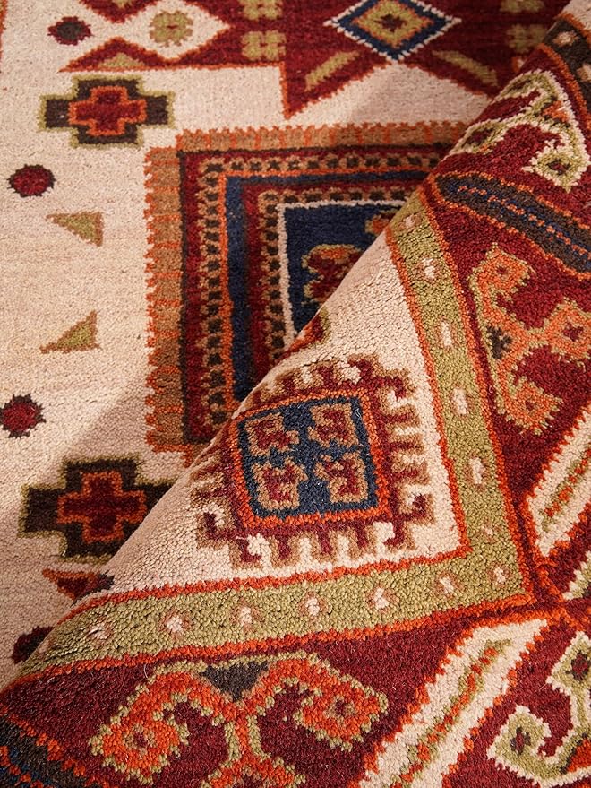 Hand Knotted Wool & Silk ECO-Friendly Oriental Area Rugs - 8'x10', Rectangle Shape, Cream Burgundy Color, Classic Oriental Traditional, Medium Pile Handmade Area Rugs (AF0102)
