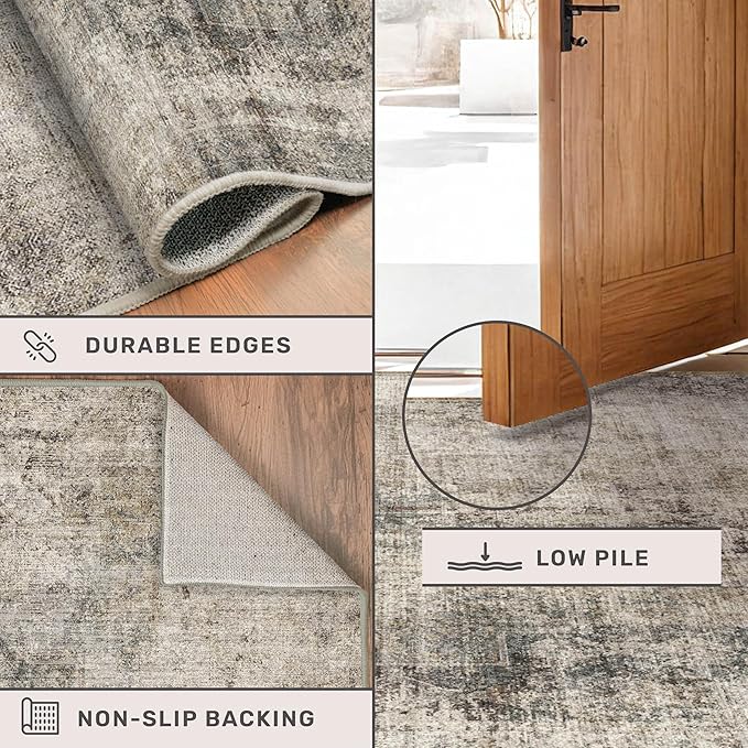 Taupe Brown Big Rugs for Living Room 9x12 - Mordern Farmhouse Rustic Large Rug for Dining Room, Bedroom, Washable Foldable Dark Academy Décor