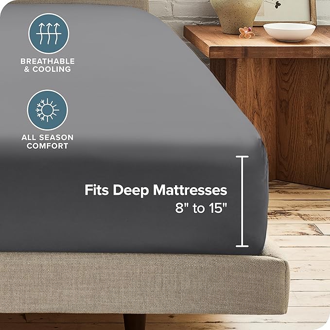 Bare Home 2-Pack Fitted Bottom Sheets Full XL - Premium 1800 Ultra-Soft Wrinkle Resistant Microfiber - Deep Pocket (Full XL, Grey)