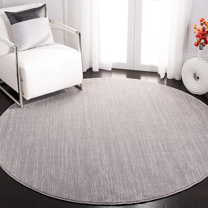 SAFAVIEH Vision Collection Area Rug - 6'7" Round, Silver, Modern Ombre Design, Non-Shedding & Easy to Clean, Ideal for Living Room, Bedroom, Dining Space (VSN606G)
