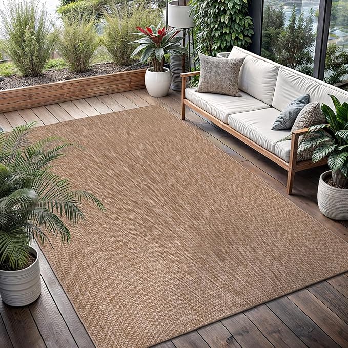 Washable Indoor Outdoor Rug 5x7 Weather Resistant Area Rugs Modern Solid Jute Rug for Porch Deck Balcony Backyard Patio Outside Carpet (5 X 7 Jute Beige)
