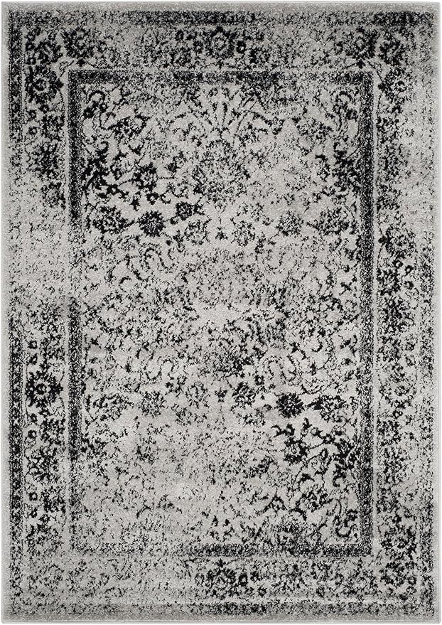 SAFAVIEH Area Rug 4x6 - Adirondack Collection - Grey & Black, Distressed Vintage Floral Design, Non-Shedding & Easy to Clean, Ideal for Living Room, Bedroom, Dining Space (ADR109B)