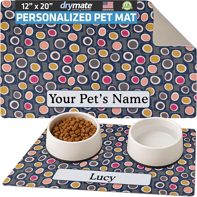 Drymate Personalized Pet Bowl Placemat, Custom Dog & Cat Food Feeding Mat - Absorbent Fabric, Waterproof Backing - Machine Washable/Durable (USA Made) (12" x 20") (Didjeridu 12)