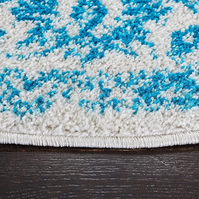 SAFAVIEH Adirondack Collection Area Rug - 4' Round, Ivory & Teal, Distressed Vintage Floral Design, Non-Shedding & Easy to Clean, Ideal for Living Room, Bedroom, Dining Space (ADR109D)