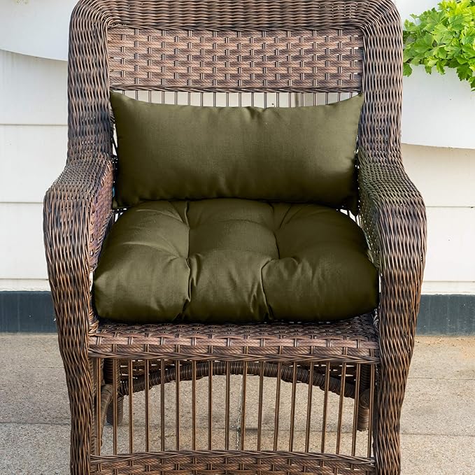 QILLOWAY Outdoor Patio Wicker Seat Cushions Group Loveseat/Two U-Shape/Two Lumbar Pillows for Patio Furniture,Wicker Loveseat,Bench,Porch,All Weather, Settee of 5 (SAGE/Army Green)
