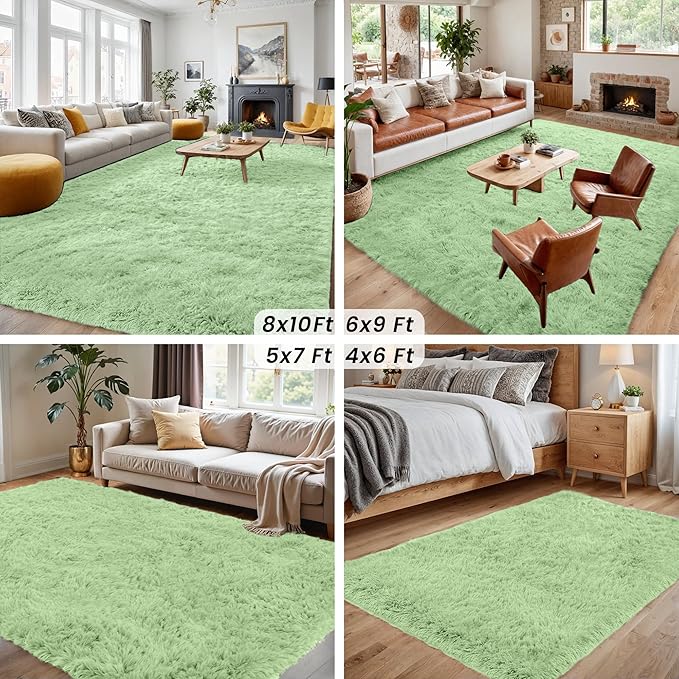 4x6 Area Rugs for Living Room Rug: Soft Fluffy Shag Mint Green Rugs for Bedroom, Non-Slip Large Fuzzy Plush Rug Indoor Floor Carpet for Nursery Kids Boys Girls Room, Dorms, Playroom, Modern Home Decor