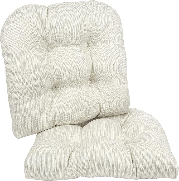 Klear Vu Gripper Overstuffed Universal Non-Slip Dining Chair Cushions for Kitchen Decor or Office Use, U-Shaped Skid-Proof Seat Pad, 17x17 Inches, 2 Count (Pack of 1), Chenille Ivory