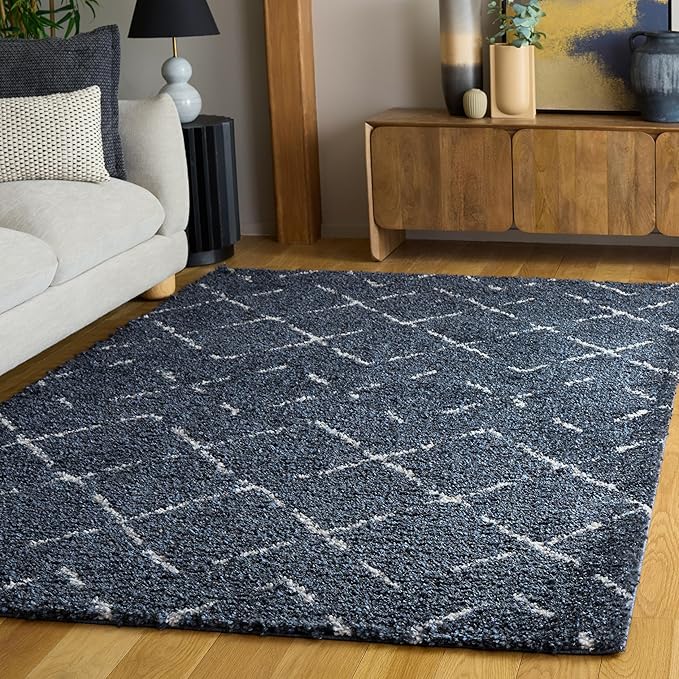 SAFAVIEH Arizona Shag Collection Area Rug - 5'1" x 7'6", Slate Blue & Ivory, Moroccan Boho Design, Non-Shedding & Easy to Clean, Ideal for Living Room, Bedroom, Dining Space (ASG743L)