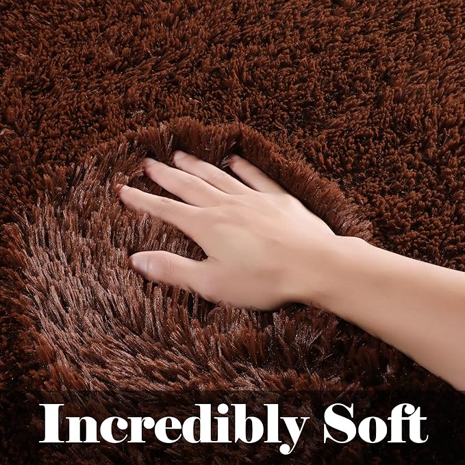 ONASAR Brown 8x10 Area Rugs for Living Room, Large Fluffy Shag Bedroom Rug, Washable Soft Plush Thick Shaggy Big Floor Carpet for Kids Boy and Girls Teen Dorm Nursery Indoor Home Decor Aesthetic