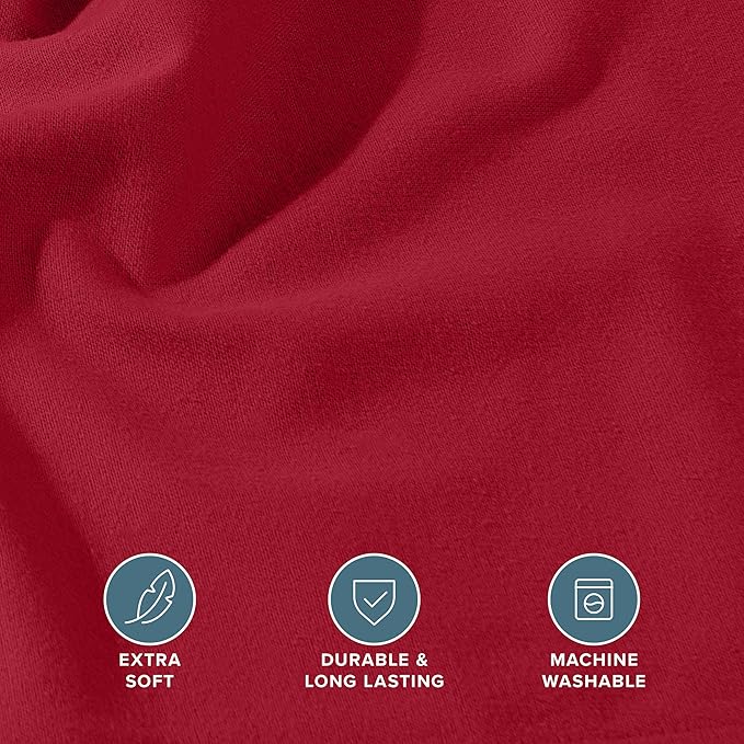 Bare Home Flannel Fitted Bottom Sheet 100% Cotton, Velvety Soft Heavyweight - Double Brushed Flannel - Deep Pocket (Twin, Red)