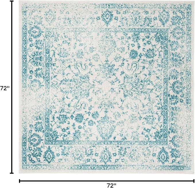 SAFAVIEH Adirondack Collection Area Rug - 6' Square, Ivory & Teal, Distressed Vintage Floral Design, Non-Shedding & Easy to Clean, Ideal for Living Room, Bedroom, Dining Space (ADR109D)