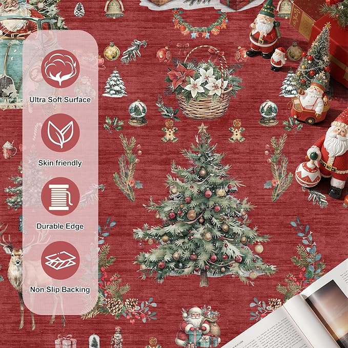 Christmas Living Room Area Rug 2x3 - Large Soft Washable Oriental Traditional Distressed Farmhouse Rugs for Bedroom - Indoor Floor Accent Carpet for Home Office House Decor - Red