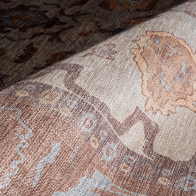 Fame Rugs Brown Modern Oushak Rug 8x10, Vintage Turkish Colorful Oriental Washable Antique Inspired Large Area Rugs, Luxury Living Room Bedroom (383BB, 7'6 x 10')