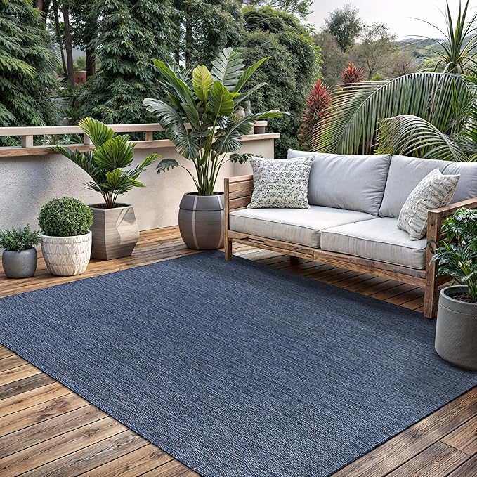 Washable Indoor Outdoor Rug 8x10 Weather Resistant Area Rugs Modern Solid for Porch Deck Balcony Backyard Patio Outside Carpet (8 X 10 Azure Blue)