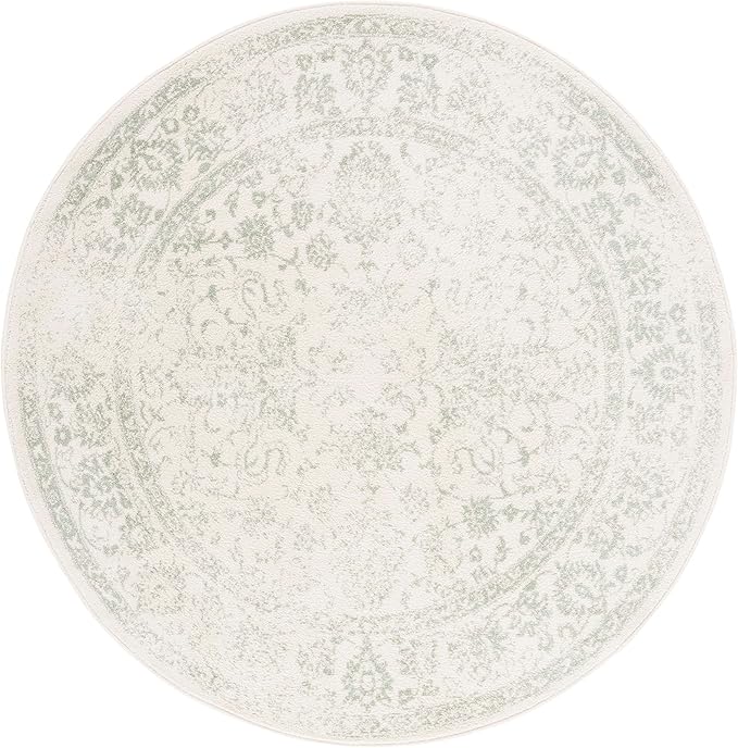SAFAVIEH Adirondack Collection Area Rug - 6' Round, Ivory & Sage, Distressed Vintage Floral Design, Non-Shedding & Easy to Clean, Ideal for Living Room, Bedroom, Dining Space (ADR109V)