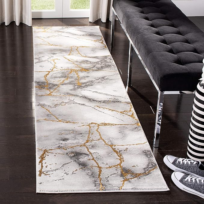 SAFAVIEH Craft Collection Runner Rug - 2'3" x 14', Grey & Gold, Modern Abstract Design, Non-Shedding & Easy Care, Ideal for High Traffic Areas in Living Room, Bedroom (CFT877F)