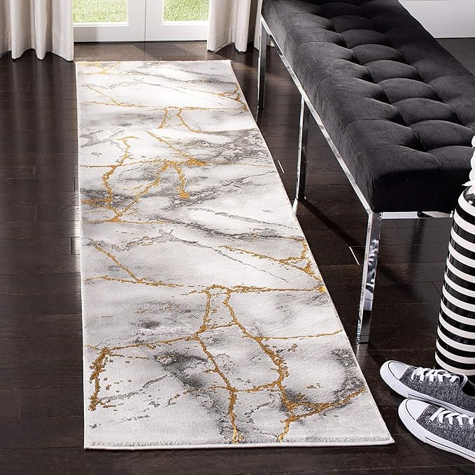 SAFAVIEH Craft Collection Runner Rug - 2'3" x 16', Grey & Gold, Modern Abstract Design, Non-Shedding & Easy Care, Ideal for High Traffic Areas in Living Room, Bedroom (CFT877F)
