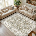 jinchan Fiora 9x12 Area Rugs for Living Room - Machine Washable Vintage Floral Distressed Design Stain Resistant Carpet Low Pile Non-Slip Large Rug for Bedroom Dining Room Home Office (9‘x12', Taupe)