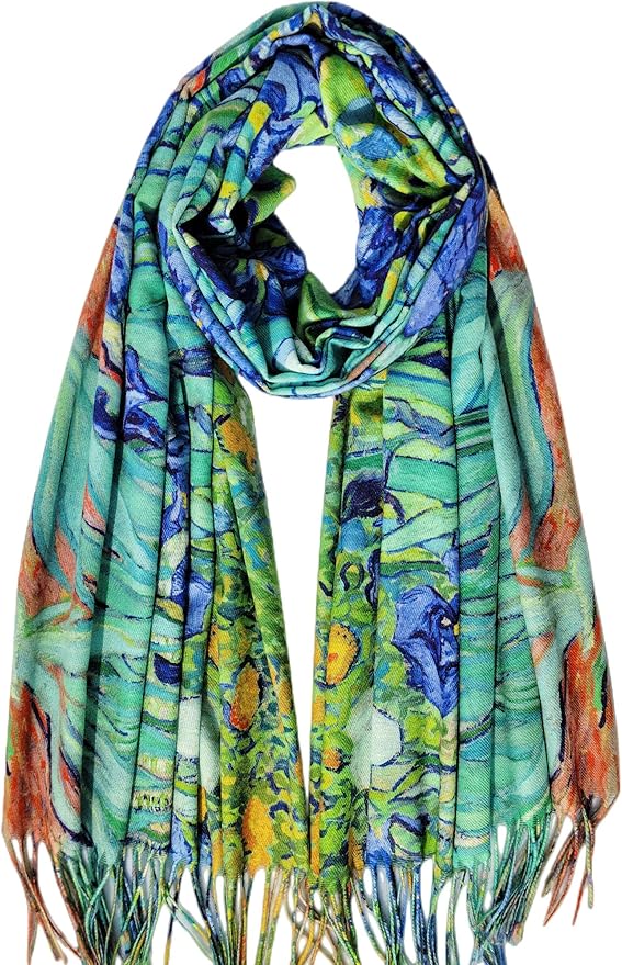 VENVSBEE Reversible Scarf Soft Large Shawl Wrap Blanket Double Sided Art Print Warm Pashmina Stoles Klimt Van Gogh Gifts
