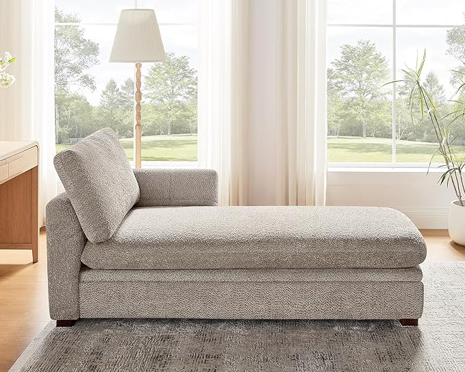VANOMi Oversized 70.47'' Chaise Lounge Chair Indoor with Storage Space, Modern Upholstered Sofa Bed with Thick Cushion and Left Armrest, Boucle Leisure Recliner for Living Room, Bedroom, Office, Camel