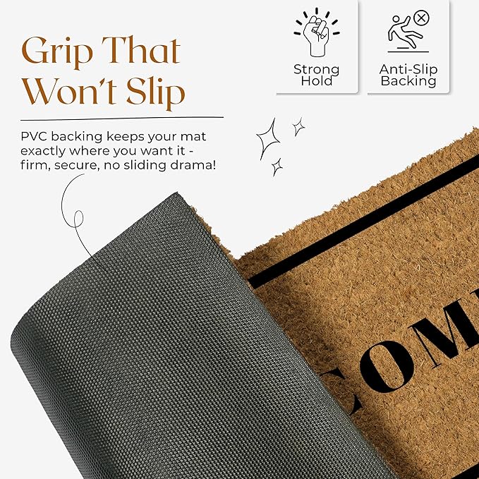 Coir Door Mats 17" X 30", Non-Slip Sturdy, PVC Backed Heavy Duty, Easy to Clean, Ideal for Door Entrance, Patio, Porch, Backyard, Garages, Welcome with Border