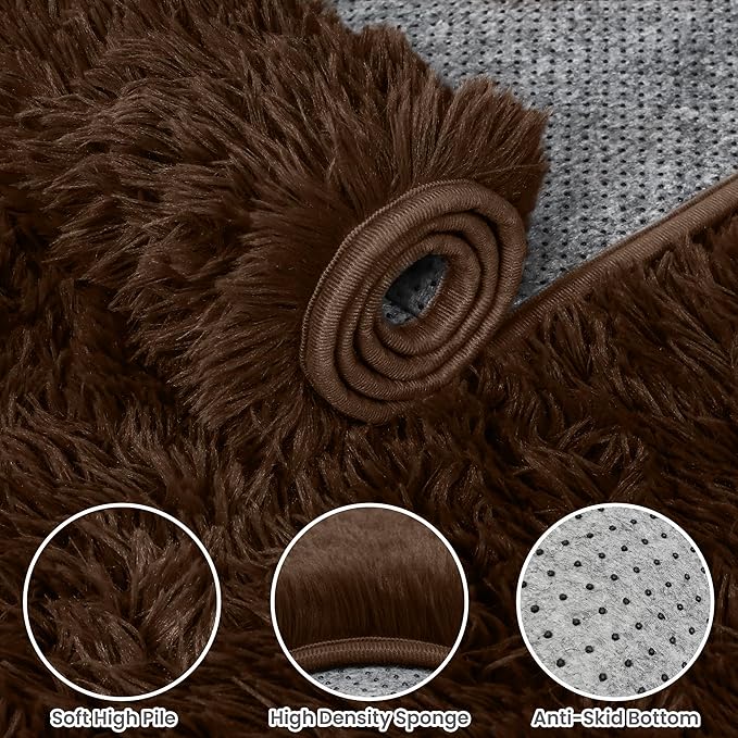 8x10 Area Rugs for Living Room Rug: Soft Fluffy Shag Brown Rugs for Bedroom, Non-Slip Large Fuzzy Plush Rug Indoor Floor Carpet for Nursery Kids Boys Girls Room, Dorms, Playroom, Modern Home Decor