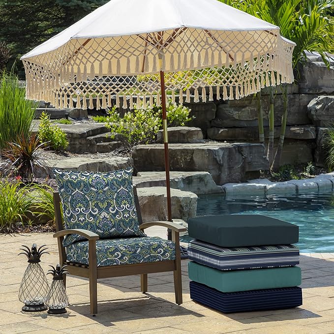 Arden Outdoor Deep Seat Cushion Set, 24 in x 24 in, Weather-Proof, Rain-Proof, Fade Resistant Patio Cushion for Chair, Sofa, and Couch Sapphire Aurora Blue Damask