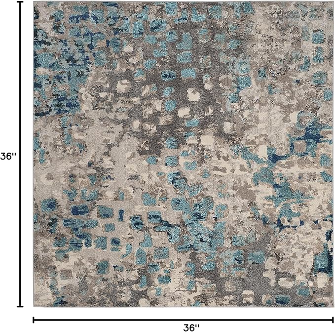 SAFAVIEH Monaco Collection Area Rug - 3' Square, Grey & Light Blue, Boho Chic Abstract Watercolor Design, Non-Shedding & Easy Care, Ideal for High Traffic Areas in Living Room, Bedroom (MNC225E)