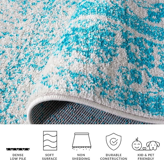 SAFAVIEH Area Rug 8x10 - Adirondack Collection - Large - Ivory & Teal, Distressed Vintage Floral Design, Non-Shedding & Easy to Clean, Ideal for Living Room, Bedroom, Dining Space (ADR109D)