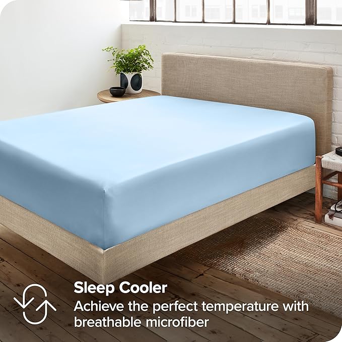 Bare Home 2-Pack Fitted Bottom Sheets Twin - Premium 1800 Ultra-Soft Wrinkle Resistant Microfiber - Deep Pocket (Twin, Light Blue)