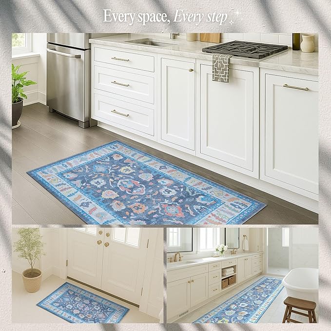 Fame Rugs Blue Modern Oushak Rug 2'6"x13, Vintage Turkish Colorful Oriental Antique Inspired Long Runner Rugs, Luxury Living Room Bedroom (387BNB, 2'6" x 13')
